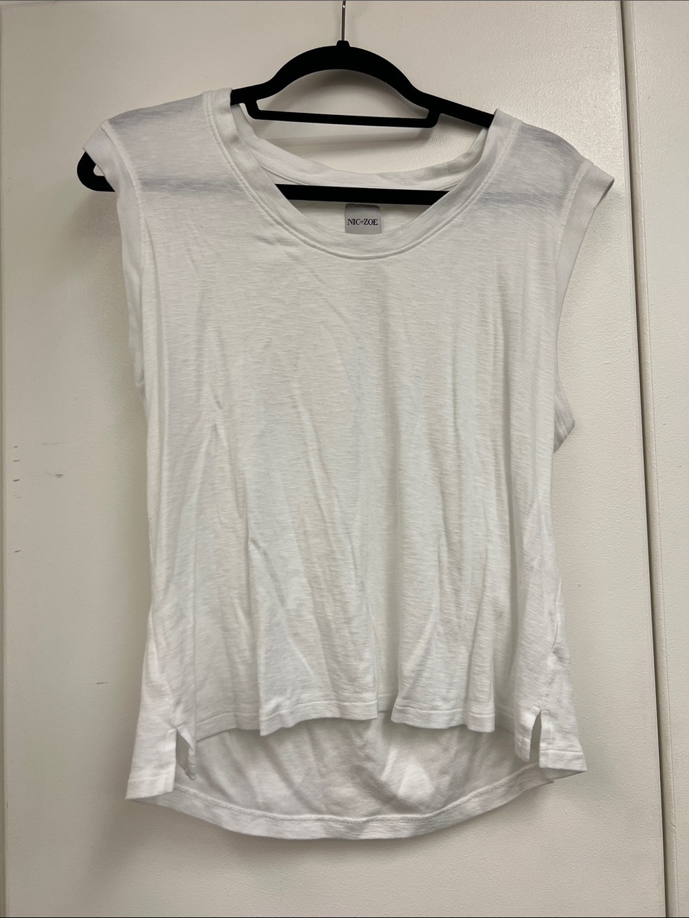 NIC+ZOE White Cap Sleeve Tank Top Sheer Hi Low Basic Staple classic stretchy XL